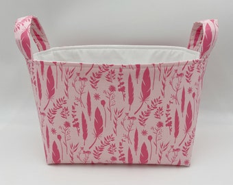 Pink Feathers Fabric Basket - Personalized Gift Basket/Bag - Organizer Bin