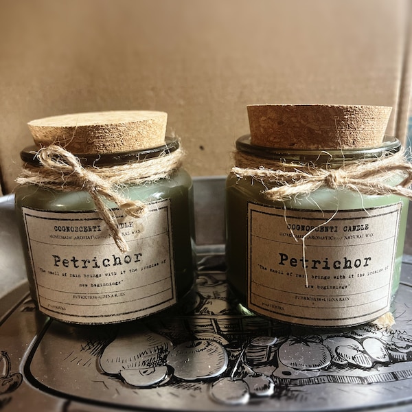 Petrichor candle in white glass jar. The smell of rain| Rain Petrichor Soy Wax Candle | Amber jar candle | Meditation gift, spring candle