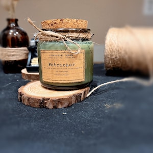 Petrichor candle| The smell of rain| Rain Petrichor Soy Wax Candle | Amber jar candle | Meditation gift , green glass candles, spring candle