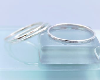3 Silver Stacking Rings, Choice of 1mm or 1.3mm Wide Sterling Silver Hammered Rings, Set of Three Silver Rings, Silver Hammered Stack Rings