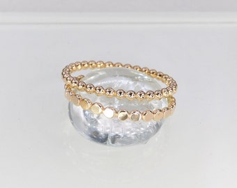 Gold Round or Pounded Bead Stacking Ring, Choice of 1.5mm, 1.9mm, & 2.3mm Widths, 14K Gold Filled Beaded Dot Ring, Gold Full-Bead Band
