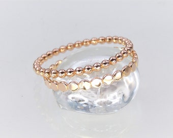 Rose Gold Round or Pounded Bead Stacking Ring, Choice of 1.5mm, 1.9mm, & 2.3mm Widths, 14K Rose Gold Filled Beaded Dot Ring, Full-Bead Band