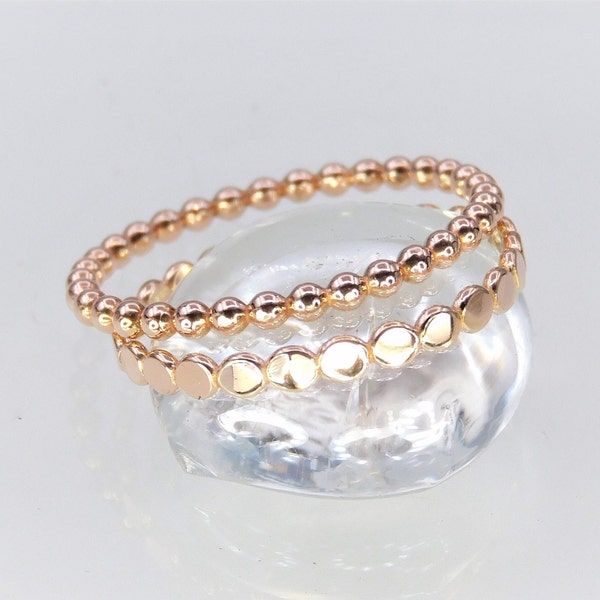 Rose Gold Round or Pounded Bead Stacking Ring, Choice of 1.5mm, 1.9mm, & 2.3mm Widths, 14K Rose Gold Filled Beaded Dot Ring, Full-Bead Band