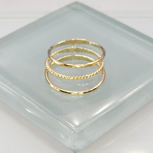 3 Gold Toe Rings, Adjustable Hammered, Twisted, & Smooth Stacking Toe Rings, 1mm Wide 14K Gold Filled Toe Ring Set image 2