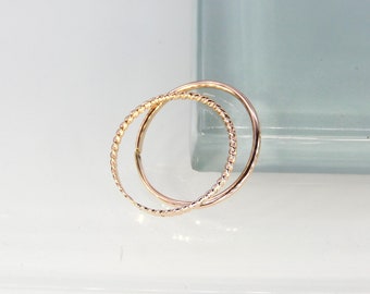 2 Rose Gold Toe Rings, Adjustable Hammered & Twisted Stacking Toe Rings, 1mm Wide 14K Rose Gold Filled Toe Ring Set