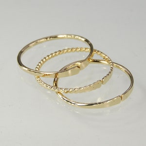 3 Gold Toe Rings, Adjustable Hammered, Twisted, & Smooth Stacking Toe Rings, 1mm Wide 14K Gold Filled Toe Ring Set image 4