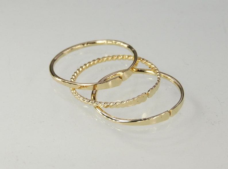 Ensemble de 3 anneaux d'orteil en or, anneaux d'orteil réglables martelés, torsadés et lisses, 1 mm de large rempli d'or 14 carats image 4