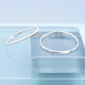 Two Silver Toe Rings, Adjustable Hammered and Twisted Stacking Toe Rings, 1mm Wide Sterling Silver Toe Rings