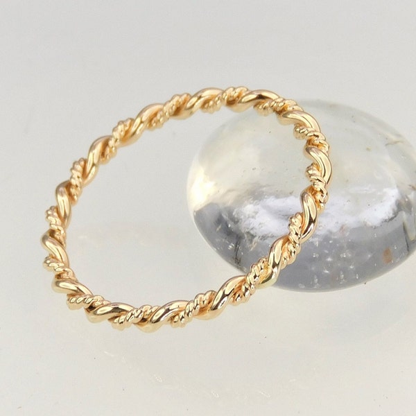 Gold Twist Ring, Gold Braided Ring, 14K Gold Filled Smooth & Twisted Stack Ring, Gold Twisted Ring, Stacking Ring