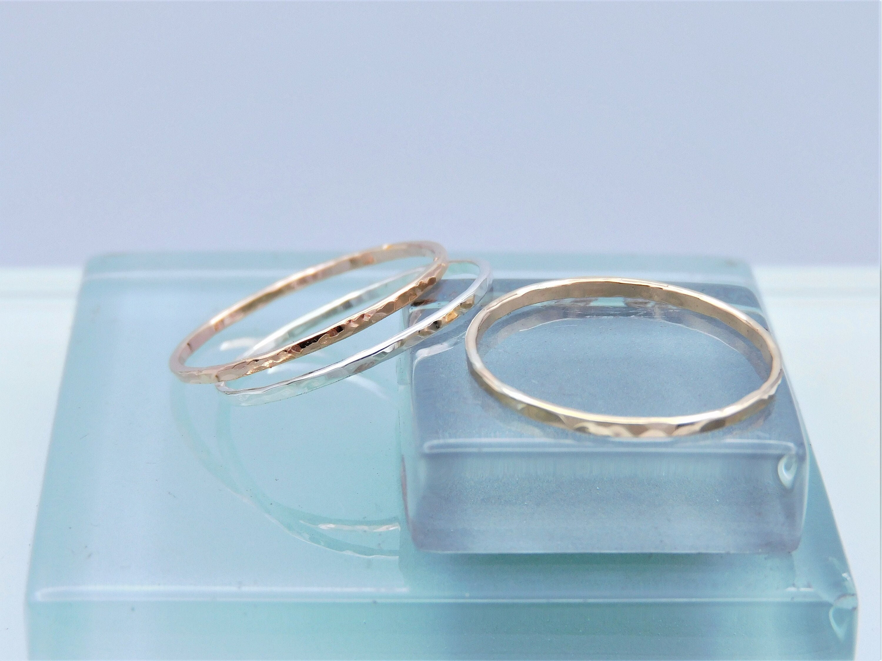 Gold, Rose Gold, and Silver Stacking Ring Set, 1mm or 1.3mm Wide 14K Gold  Filled, 14K Rose Gold Filled, & Sterling Silver Hammered Ring Set