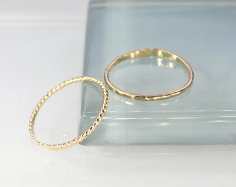 Two Gold Toe Rings, Adjustable Hammered & Twisted Stacking Toe Rings, 1mm Wide 14K Gold Filled Toe Ring Set