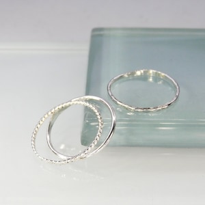 Three Silver Toe Rings, Adjustable Hammered, Twisted, and Smooth Stacking Toe Rings, 1mm Wide Sterling Silver Toe Ring Set