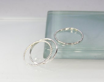 Ensemble de trois anneaux d'orteil en argent, réglables martelés, torsadés et lisses, anneaux d'orteil en argent sterling de 1 mm de large