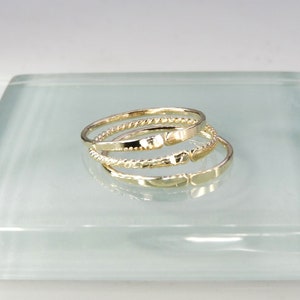 3 Gold Toe Rings, Adjustable Hammered, Twisted, & Smooth Stacking Toe Rings, 1mm Wide 14K Gold Filled Toe Ring Set image 5