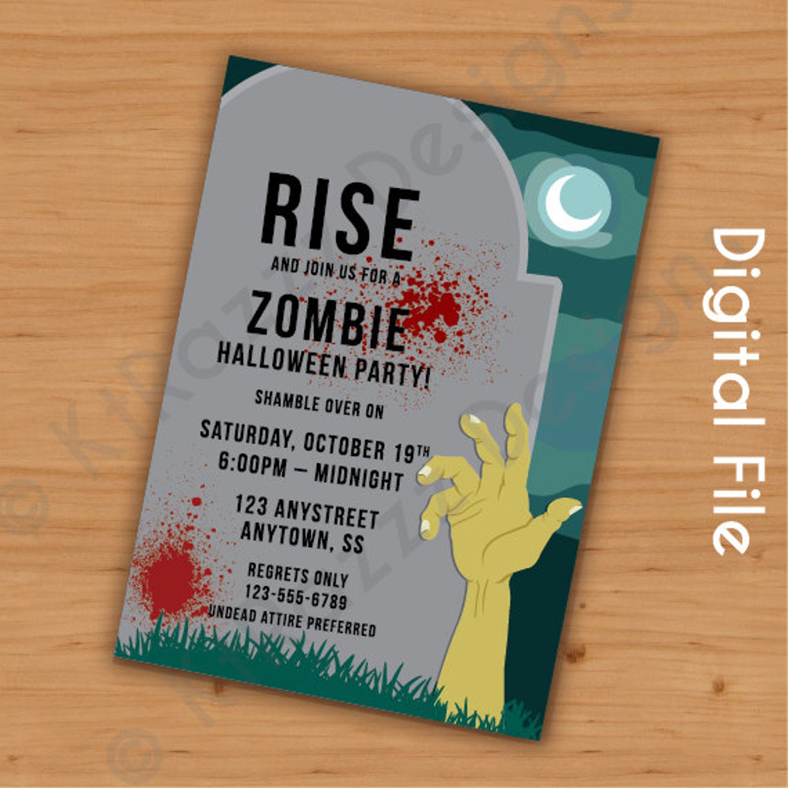 Zombie Party Customizable Invitation Digital File Etsy