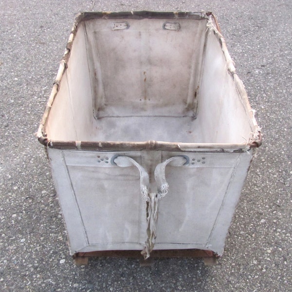 Vintage Industrial Canvas Hamper Cart Basket.