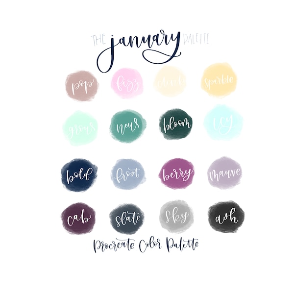 Palette for Procreate: The January Palette by Artsy Apple; Swatch File of custom colors