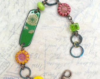 Garden Party Colorful Enamel and Beaded Bracelet at Contents Jewelry