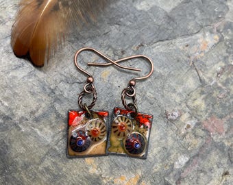 Earthy Artisan Enamel Earrings: Contents Jewelry, Autumn Colors, Warm, Red, Artsy