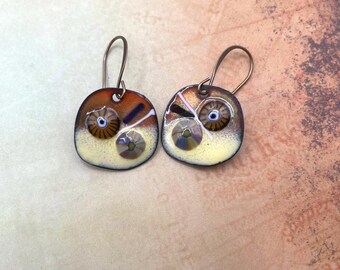 Artisan Enamel Earrings: Contents Jewelry, Neutral, Unique, Fun and Beautiful