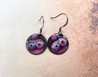 Small Artisan Enamel Earrings: Purple, Lightweight, Dangle, Contents Jewelry