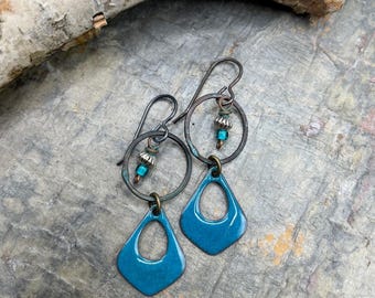Artisan Enamel Earrings: Denim Blue, Rustic, Dangle, Versatile