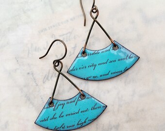 Turquoise Enameled Artisan Poetry Earrings designed by Angela Gruenke at Contents Jewelry