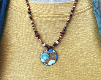 Artisan Enamel Necklace: Earthy, Beaded,  Pendant Charm, At Contents Jewelry
