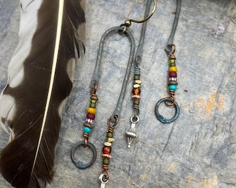 Copper Wire Beaded Earrings: Fun, Asymmetrical, Artsy, Contents Jewelry