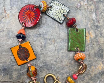 Artisan Enamel Bracelet at Contents Jewelry: Handcrafted Charms, Colorful, Eclectic and Fun