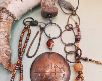 Breathe Eclectic Copper and  Beaded Necklace at Contents Jewelry