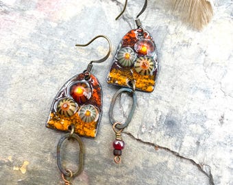 Artisan Enamel Earrings: Earthy, Colorful, Contents Jewelry