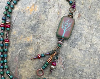 Artisan Beaded Necklace At Contents Jewelry: Tree of Life, Purple, OOAK