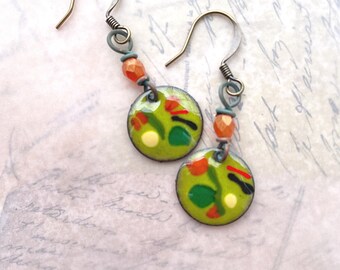 Small Abstract Enamel Earrings in Green at Contents Jewelry