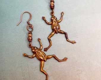 Vintage Brass Jumping Frog Earrings at Contents Jewelry