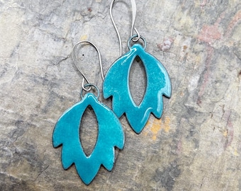 Handcrafted Enamel Earrings: Blue Lagoon Copper Jewelry