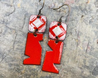 Artisan Enamel Earrings At Contents Jewelry: Red, Fun, Funky, Cool, Handcrafted