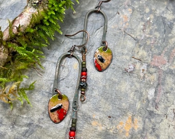 Fun Mixed Metal Asymmetrical Earrings: Contents Jewelry, Enamel, Artsy, Earthy
