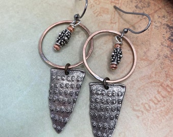 Mixed Metal Shield Earrings at Contents Jewelry