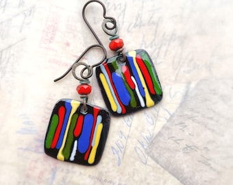 Fun Paint Drip Enamel Earrings in Black and Multi Colors at Contents Jewelry