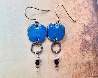 Denim Blue Enamel Earrings: Classic, Silver, Pewter, Everyday, Contents Jewelry