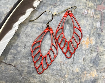Artisan Enameled Wings: Red, Handcrafted, OOAK, Perfect Gift,