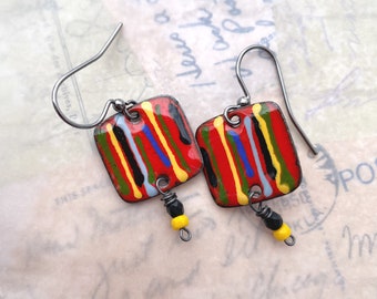 Modern Colorful Artisan Enamel Earrings at Contents Jewelry