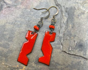 Enamel Art Earrings at Contents Jewelry: Red, Zig Zag, Funky, Artisan
