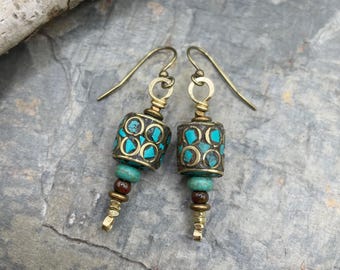 Artisan Earrings at Contents Jewelry: Nepali Brass and Turquoise