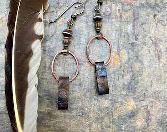 Asymmetrical Mixed Metal Earrings: Contents Jewelry, Wabi Sabi, Funky, OOAK, Artsy