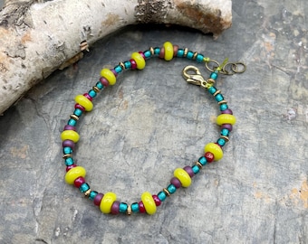Handcrafted Colorful Bracelet At Contents Jewelry: Chartreuse Green, Purple, Blue,  Fun