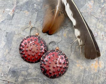 Artsy Copper Enamel Earrings: Handcrafted, rustic, lightweight and comfortable