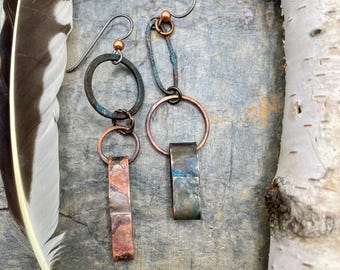 Artisan Asymmetrical Earrings: Contents Jewelry, Mixed Metal, Fun and Funky, Wabi Sabi