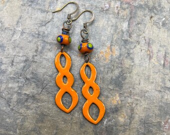 Handcrafted Artisan Enamel Earrings in Orange At Contents Jewelry